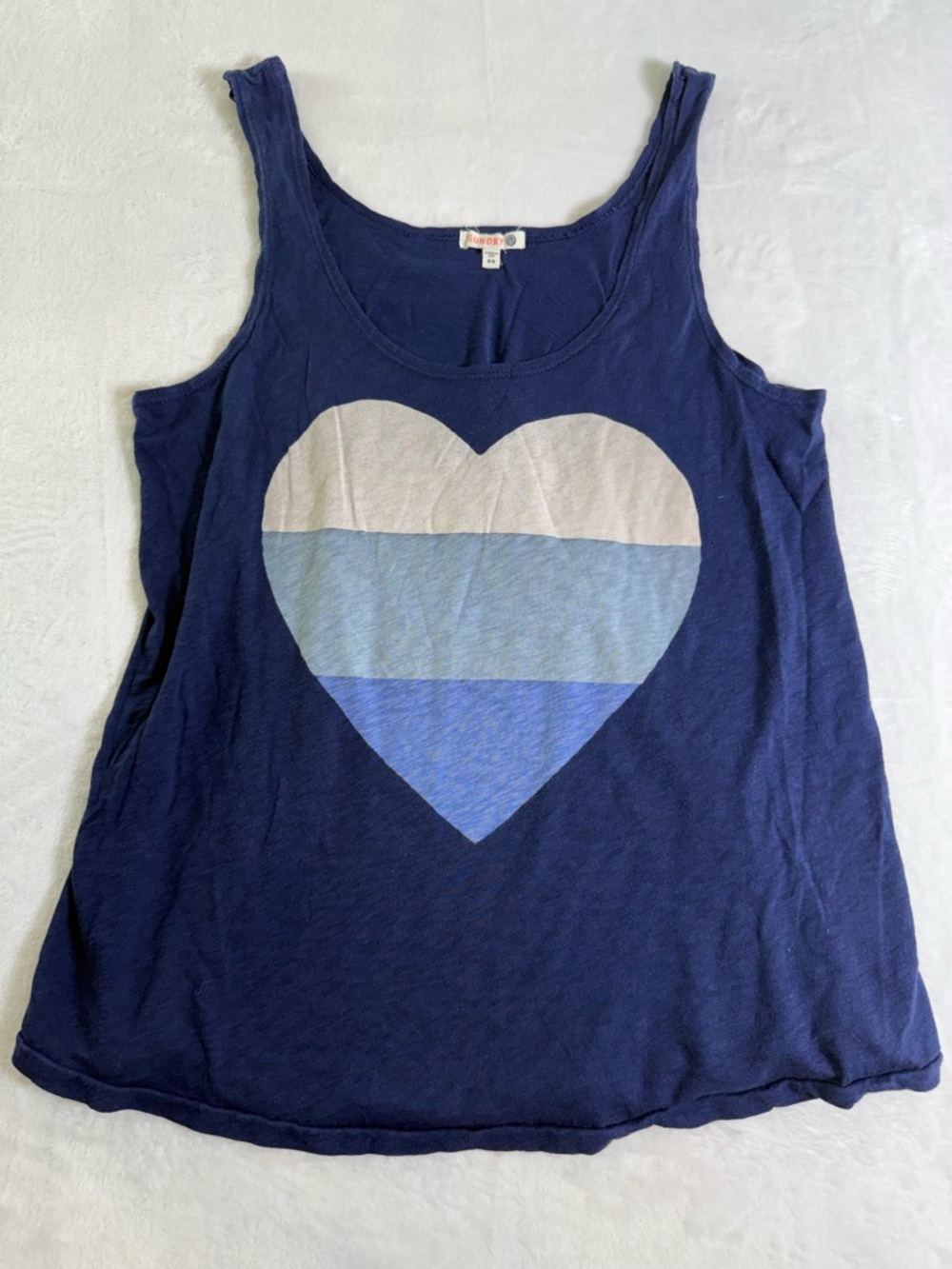 Sundry 100% cotton Navy Tank Top with Striped Heart Graphic